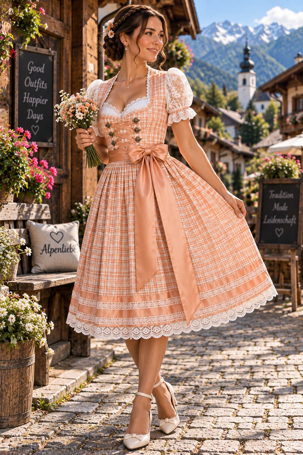 Peach Blossom Dirndl – Romantic Alpine Elegance